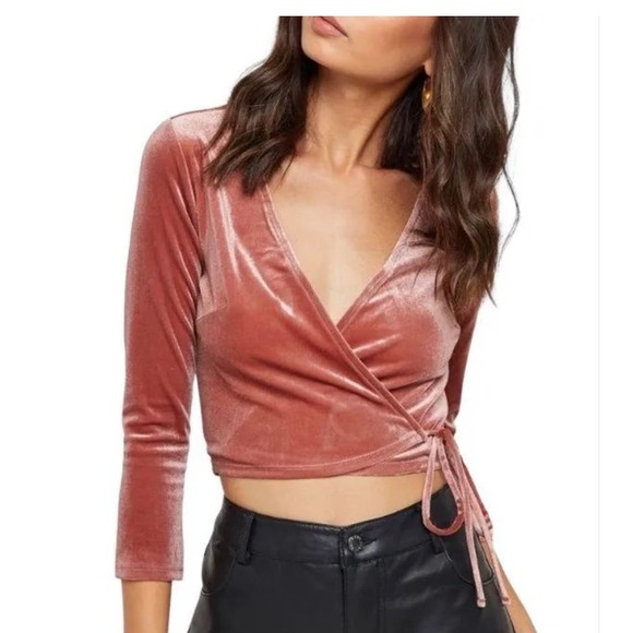 Forever 21 Tops - Forever 21 cropped Velvet Wrap Top Pink